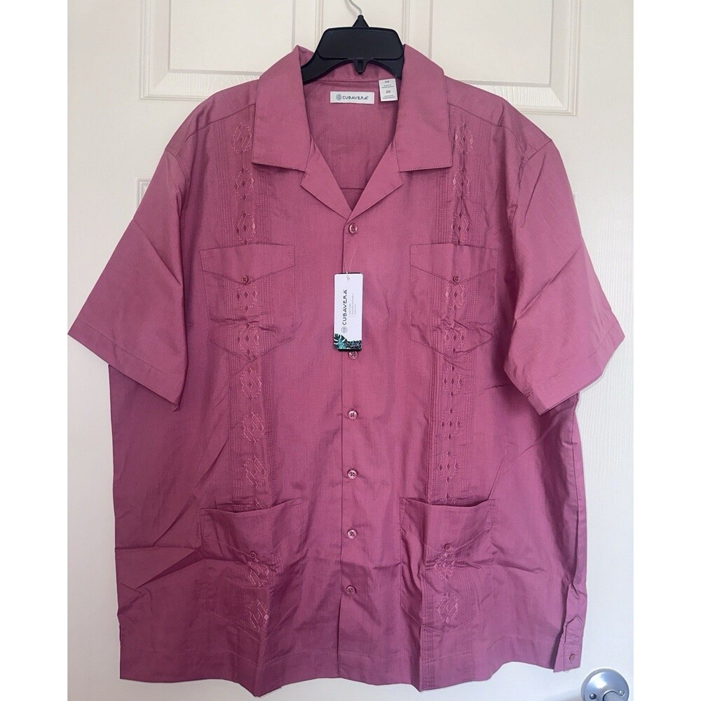 Cubavera Guayabera Men's 2XL Button Up Shirt Embroidered Diamonds